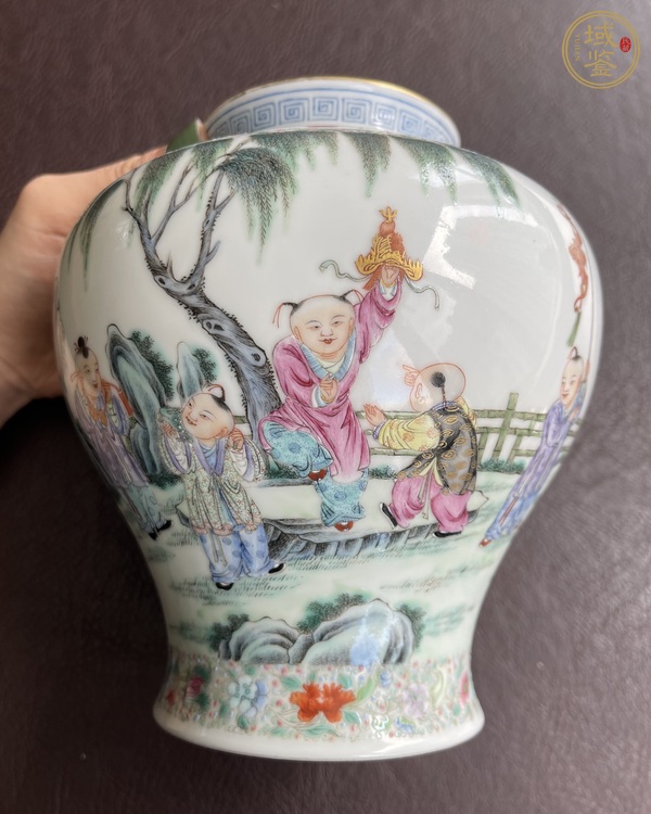 古玩陶瓷民國 粉彩嬰戲紋蓋罐真品鑒賞圖