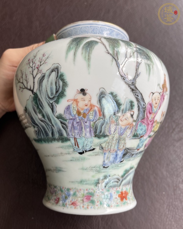 古玩陶瓷民國 粉彩嬰戲紋蓋罐真品鑒賞圖