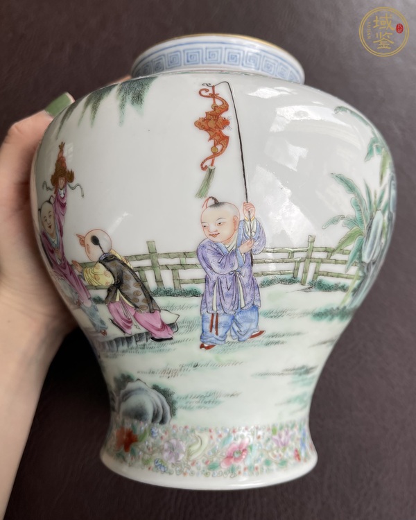 古玩陶瓷民國 粉彩嬰戲紋蓋罐真品鑒賞圖