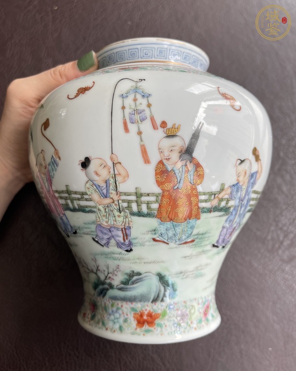 古玩陶瓷民國 粉彩嬰戲紋蓋罐真品鑒賞圖