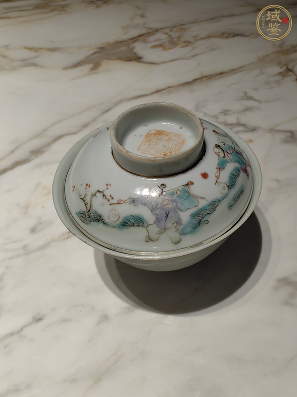 古玩陶瓷粉彩麒麟送子蓋碗真品鑒賞圖