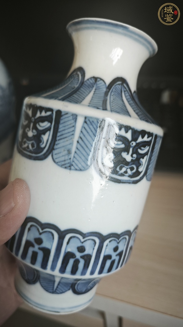 古玩陶瓷青花饕餮紋撇口瓶，疑似復(fù)窯真品鑒賞圖