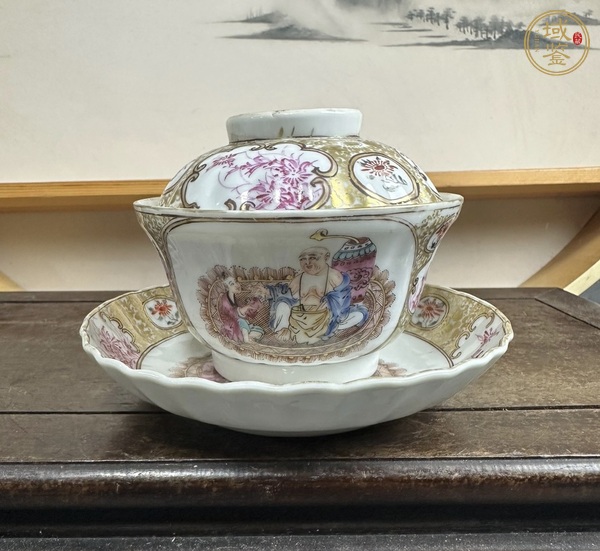 古玩乾隆廣彩蓋碗真品鑒賞圖