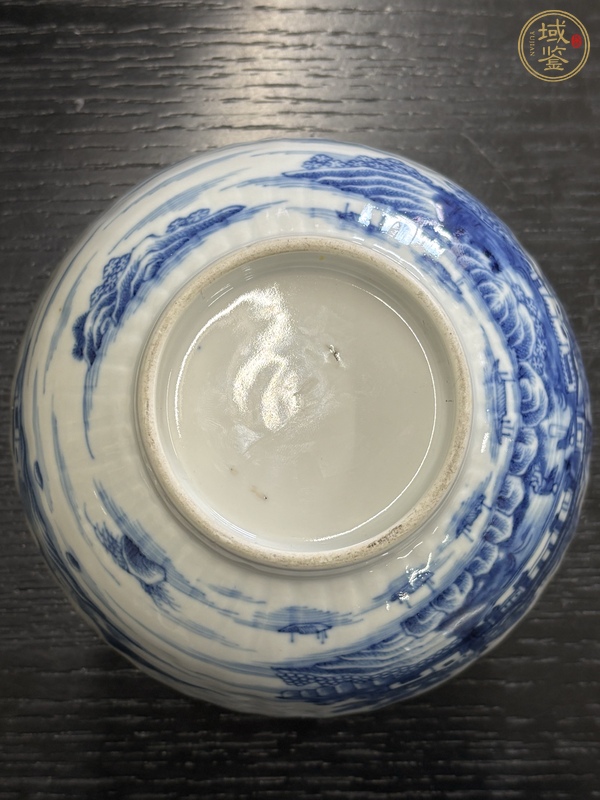 古玩陶瓷樓臺(tái)亭閣山水紋青花碗真品鑒賞圖