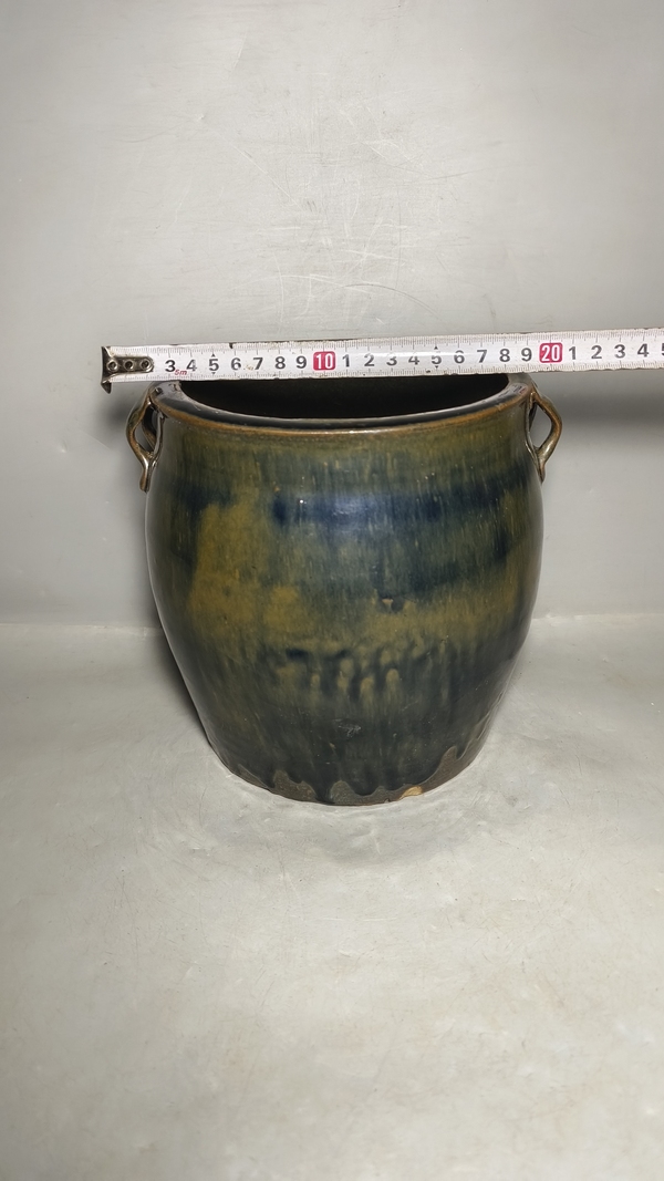 古玩陶瓷明末清初磁州窯黑釉兔毫四系罐拍賣，當前價格299元