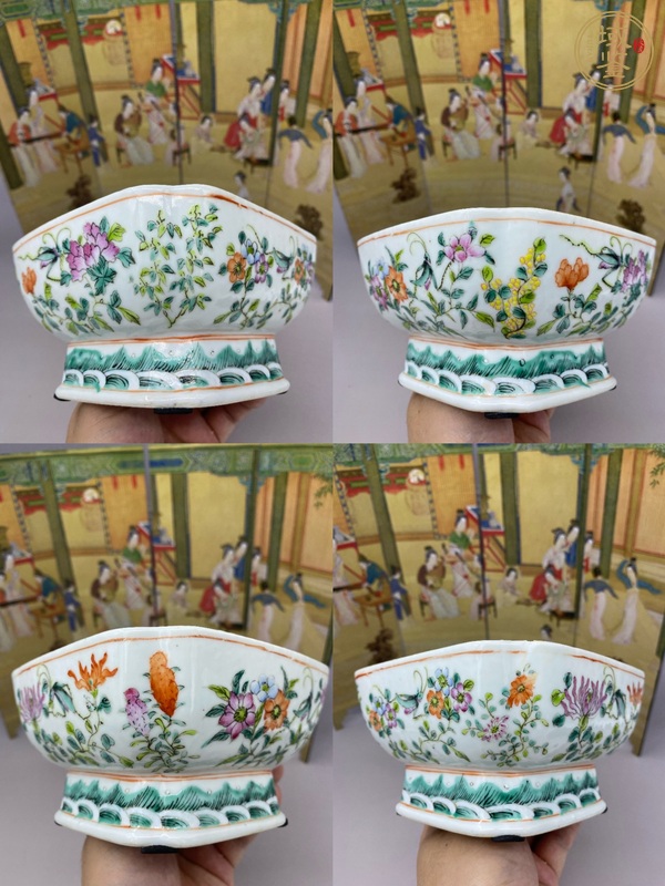 古玩陶瓷粉彩八寶博古圖貢碗真品鑒賞圖