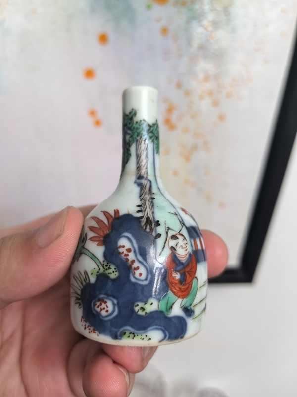 古玩陶瓷晚清光緒青花五彩嬰戲圖搖鈴尊拍賣，當前價格5500元