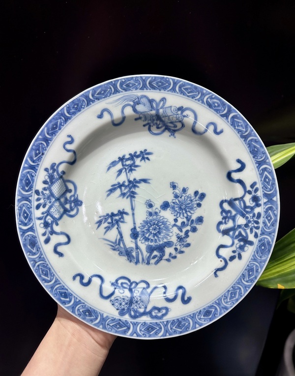古玩轉(zhuǎn)賣青花雙清圖盤拍賣，當(dāng)前價格1188元
