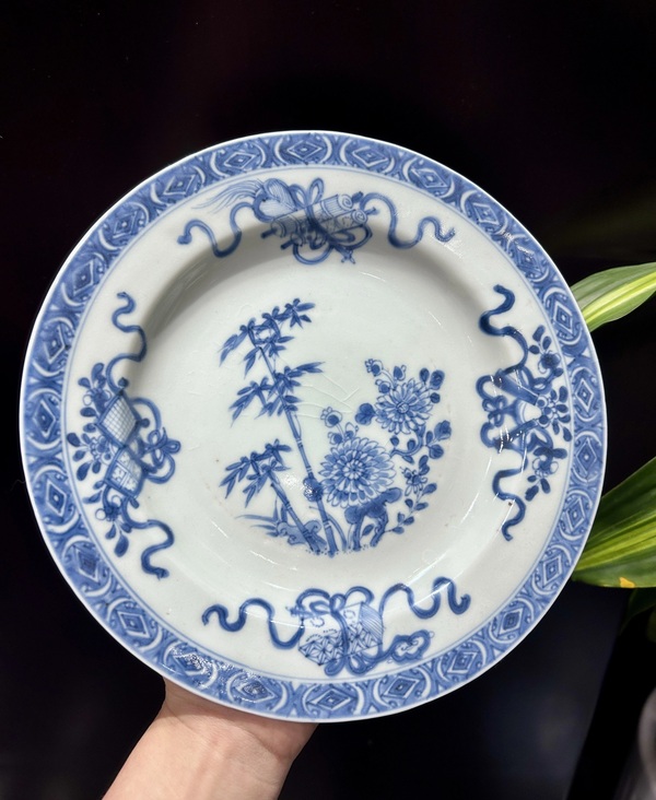 古玩陶瓷青花雙清圖盤拍賣，當(dāng)前價(jià)格2200元