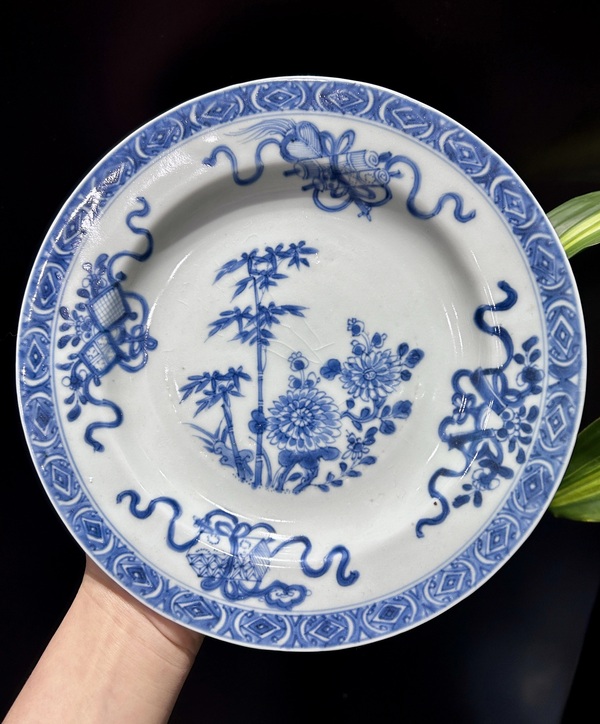 古玩陶瓷青花雙清圖盤拍賣，當(dāng)前價(jià)格2200元
