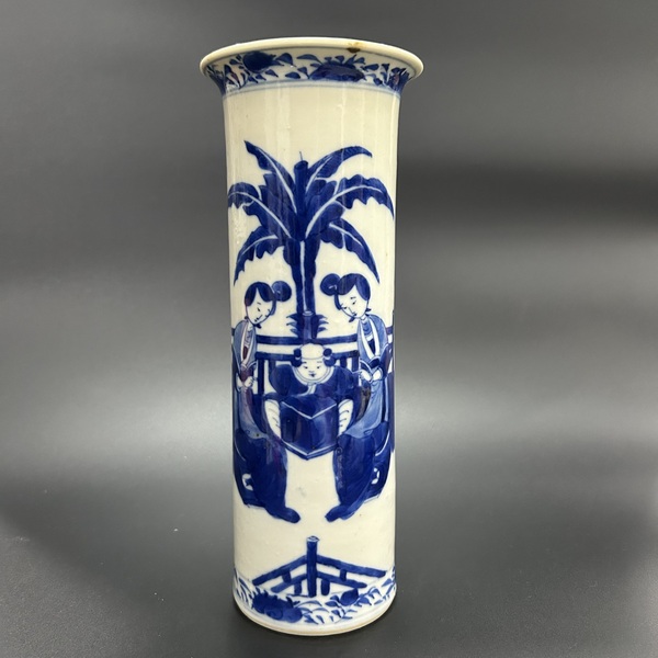 古玩轉(zhuǎn)賣清光緒青花仕女人物箭筒拍賣，當(dāng)前價(jià)格399元