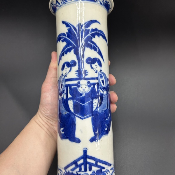古玩陶瓷清光緒青花仕女人物箭筒拍賣，當(dāng)前價(jià)格3600元