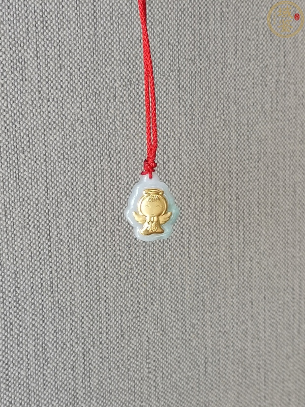 古玩玉器天然翡翠帶綠鑲嵌金福娃掛件拍賣,當前價格298元