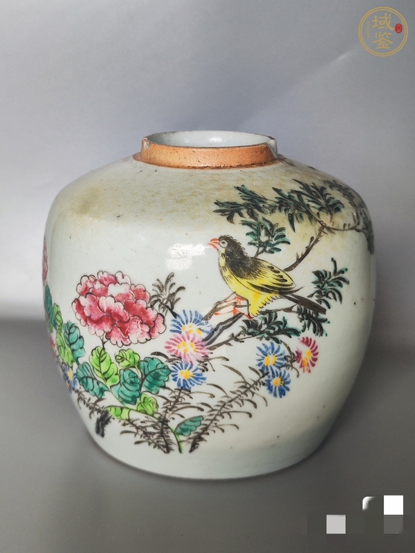 古玩粉彩花鳥花卉紋罐真品鑒賞圖
