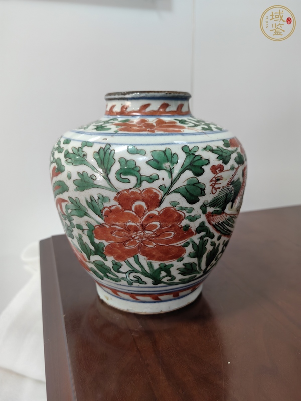 古玩陶瓷五彩鳳穿牡丹紋罐真品鑒賞圖
