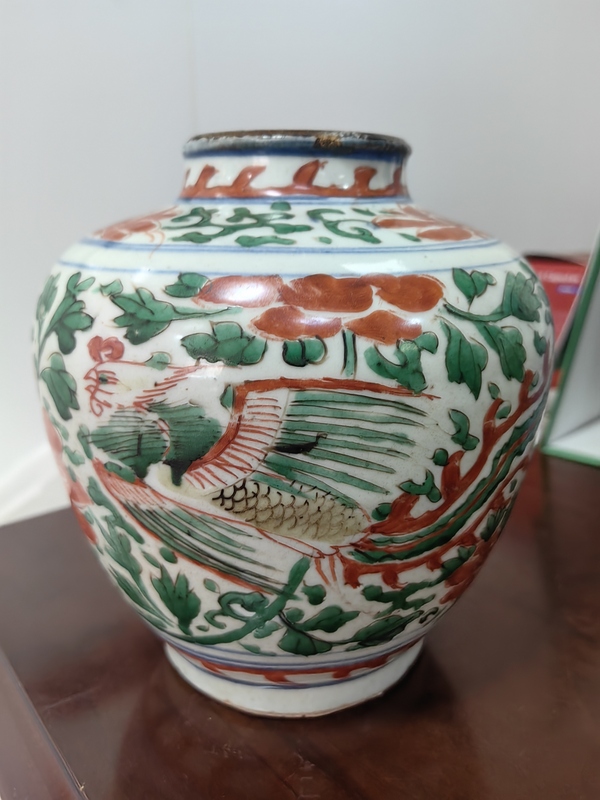 古玩陶瓷五彩鳳穿牡丹紋罐拍賣，當前價格8000元