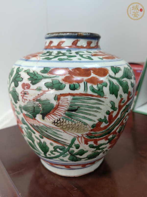 古玩陶瓷五彩鳳穿牡丹紋罐真品鑒賞圖