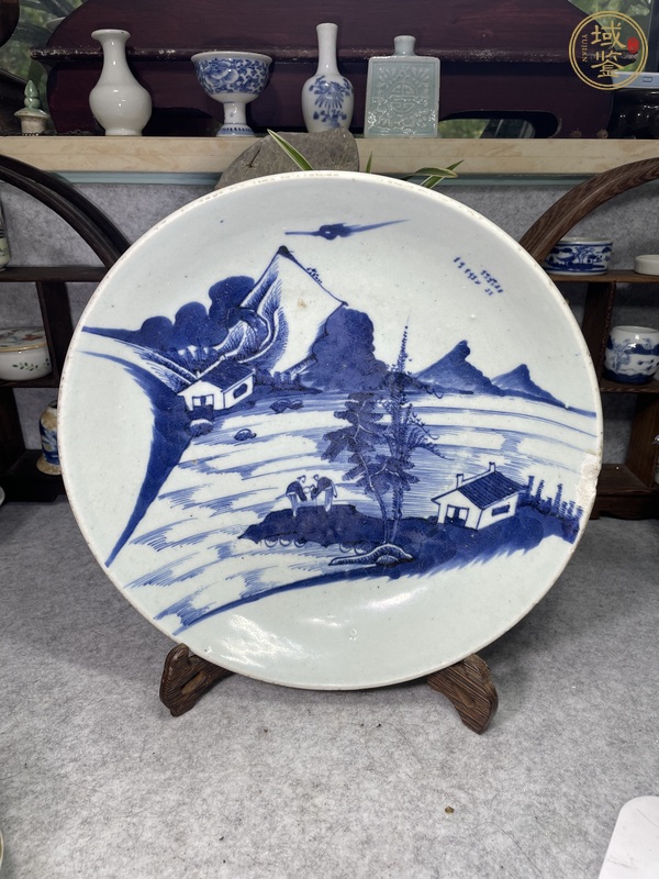 古玩陶瓷青花山水人物盤真品鑒賞圖