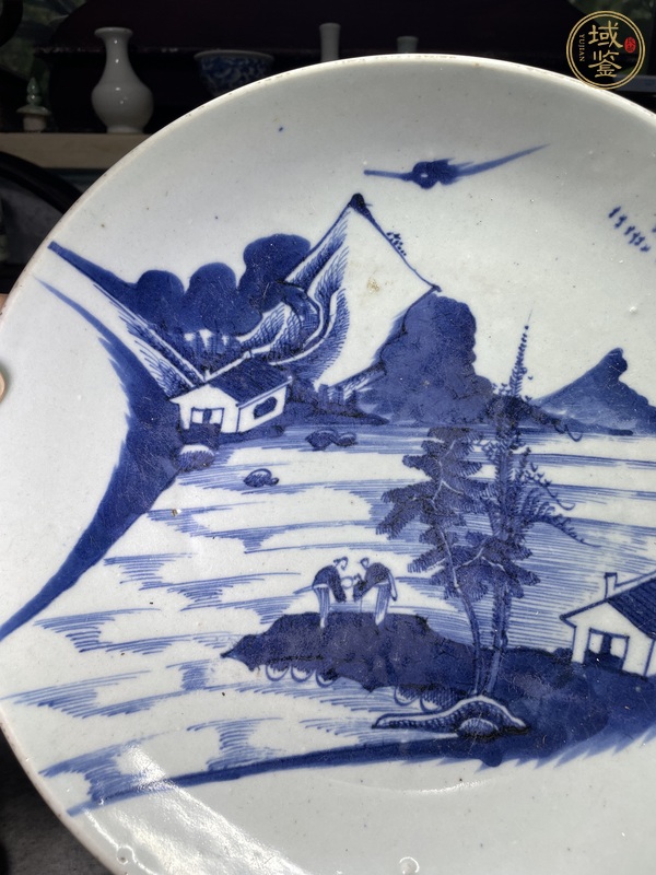 古玩陶瓷青花山水人物盤真品鑒賞圖
