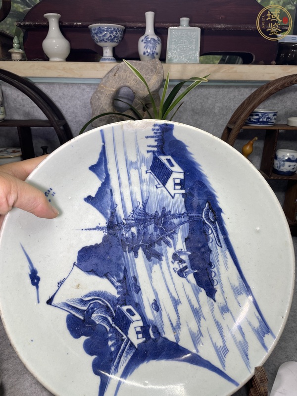 古玩陶瓷青花山水人物盤真品鑒賞圖