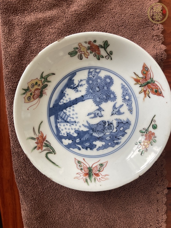 古玩陶瓷日本明治青花五彩花鳥紋盤真品鑒賞圖
