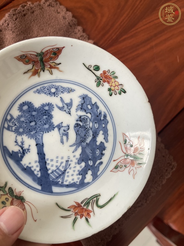 古玩陶瓷日本明治青花五彩花鳥紋盤真品鑒賞圖