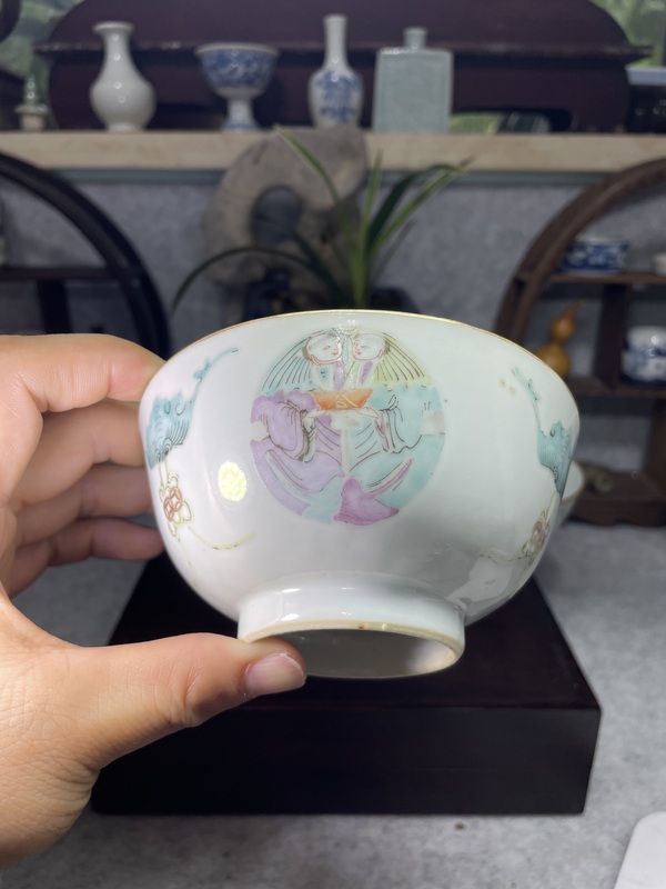 古玩陶瓷清同治細路粉彩和合二仙圖碗一對拍賣,當前價格6888元