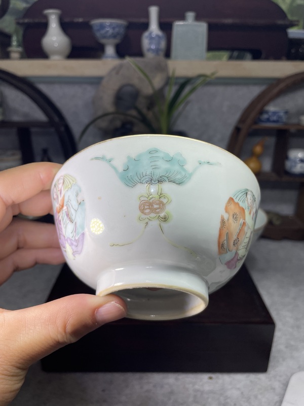 古玩陶瓷清同治細路粉彩和合二仙圖碗一對拍賣,當前價格6888元
