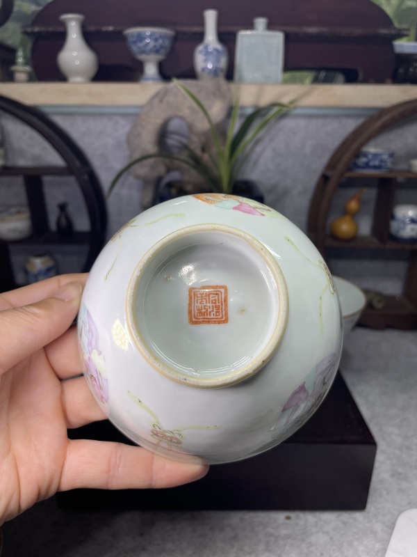古玩陶瓷清同治細路粉彩和合二仙圖碗一對拍賣,當前價格6888元