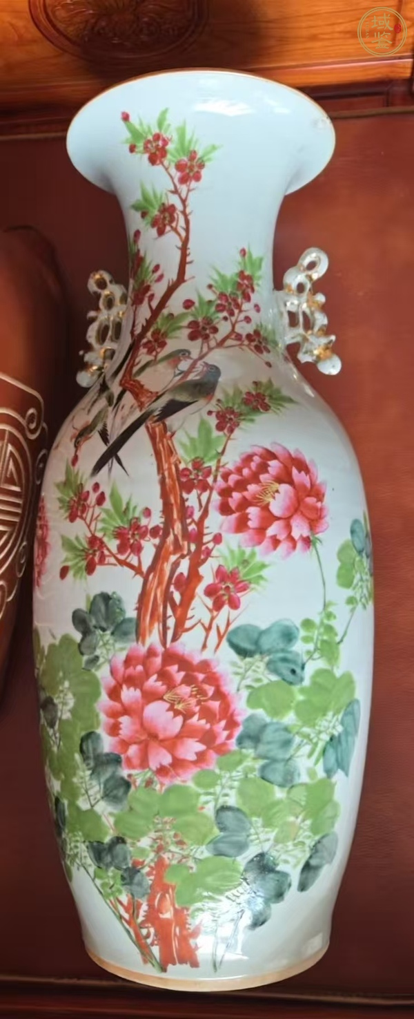 古玩陶瓷淺絳彩花鳥紋雙耳瓶真品鑒賞圖