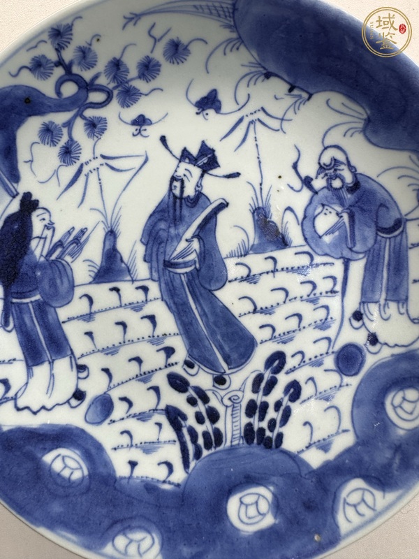古玩陶瓷青花三星高照?qǐng)D盤(pán)真品鑒賞圖