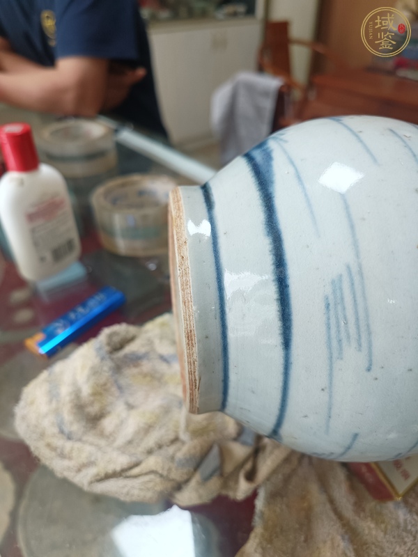 古玩陶瓷青花山水人物紋蒜頭瓶真品鑒賞圖
