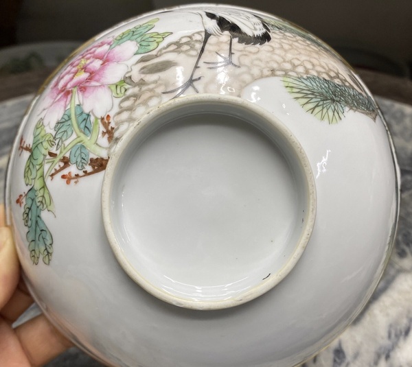 古玩陶瓷粉彩松鶴延年圖茶碗拍賣(mài)，當(dāng)前價(jià)格704元