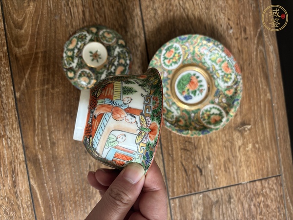 古玩陶瓷廣彩人物故事紋杯碟真品鑒賞圖
