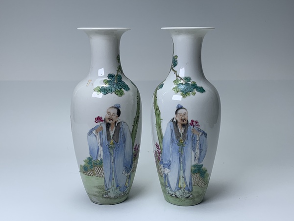 古玩嚴(yán)選民國(guó)·粉彩周敦頤愛蓮觀音瓶一對(duì)拍賣，當(dāng)前價(jià)格588元