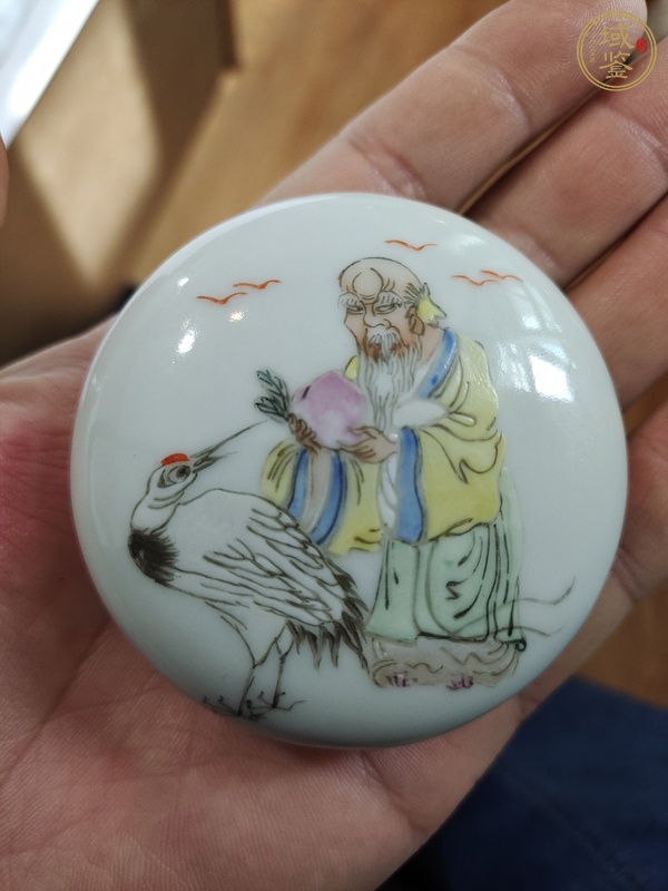 古玩陶瓷粉彩壽星圖印盒真品鑒賞圖