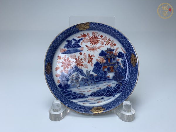 古玩清乾隆·青花描金牧牛童子樓閣紋鏜鑼洗真品鑒賞圖