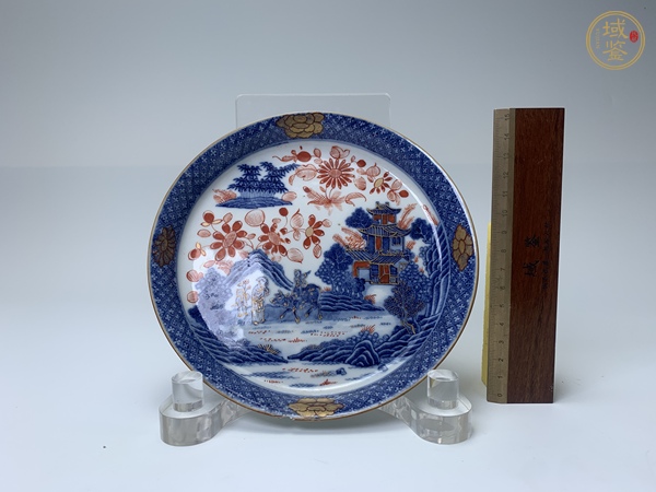 古玩陶瓷清乾隆·青花描金牧牛童子樓閣紋鏜鑼洗真品鑒賞圖