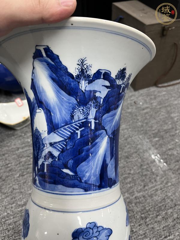 古玩陶瓷清康熙 青花山水紋花觚真品鑒賞圖