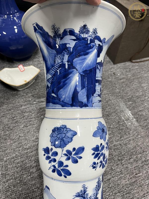 古玩陶瓷清康熙 青花山水紋花觚真品鑒賞圖
