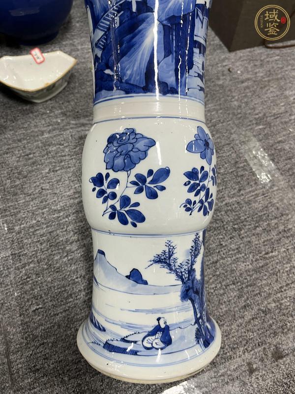 古玩陶瓷清康熙 青花山水紋花觚真品鑒賞圖