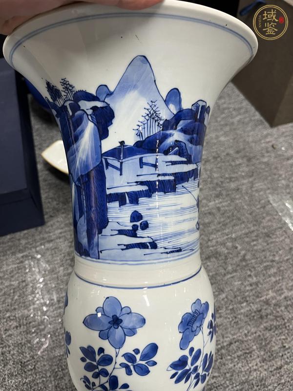 古玩陶瓷清康熙 青花山水紋花觚真品鑒賞圖