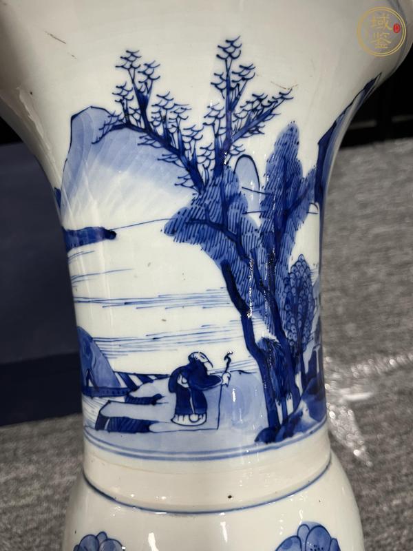古玩陶瓷清康熙 青花山水紋花觚真品鑒賞圖