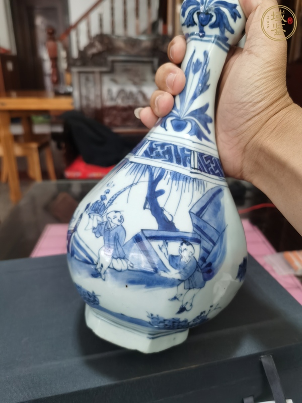 古玩陶瓷明晚·青花奪魁圖蒜頭瓶 真品鑒賞圖