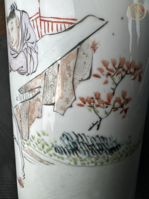 古玩陶瓷淺絳彩人物故事帽筒真品鑒賞圖