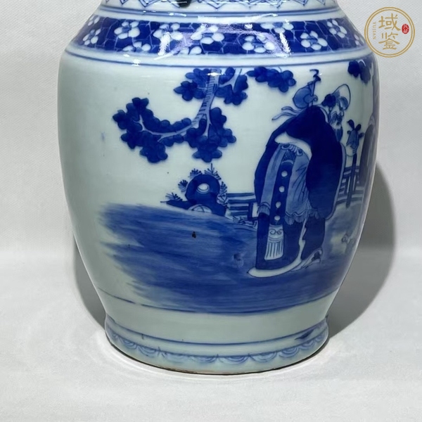 古玩陶瓷青釉福祿壽人物紋雙耳瓶真品鑒賞圖