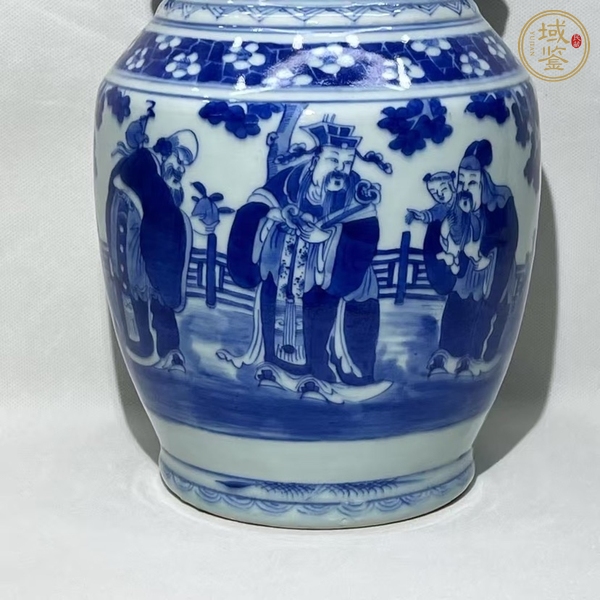 古玩陶瓷青釉福祿壽人物紋雙耳瓶真品鑒賞圖