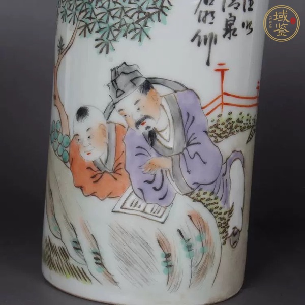 古玩陶瓷淺絳彩人物故事帽筒真品鑒賞圖