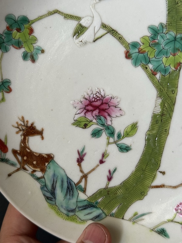 古玩陶瓷清·道光鶴鹿同春粉彩盤拍賣,當前價格1700元