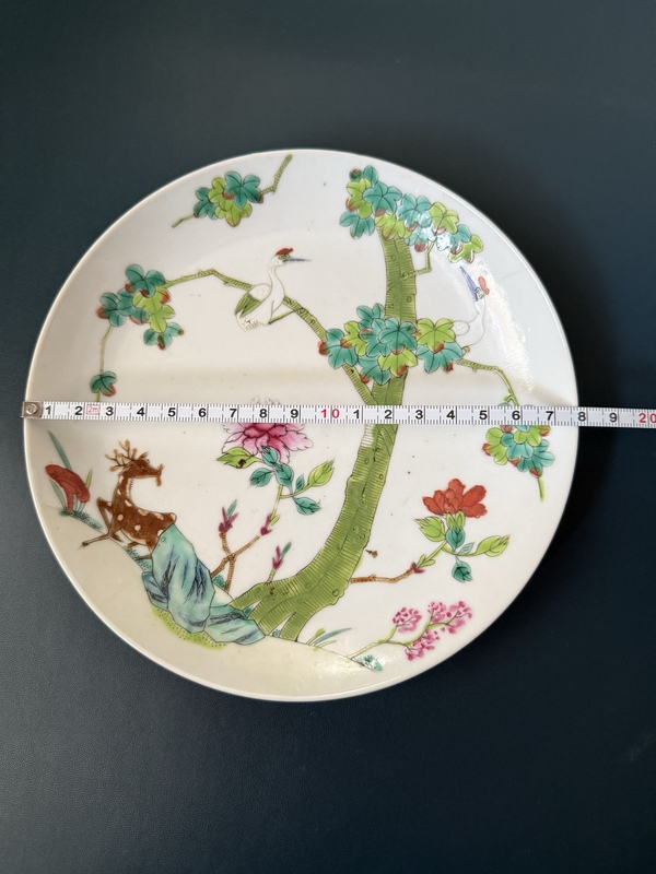 古玩陶瓷清·道光鶴鹿同春粉彩盤拍賣,當前價格1700元
